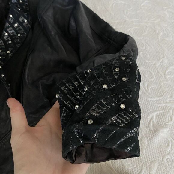 VTG Giovinezza Moda BY Rocco D’Amelio BLACK LEATHER 80s Jacket Rhinestone Xs - Picture 6 of 9